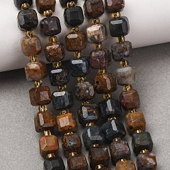 Pietersite Natural Pietersite Beads Strands, Faceted Table Cut Cube Beads, with Seed Beads, 6~7.5x6~7.5x6~7.5mm, Hole: 0.8~1mm, about 44~46pcs/strand, 14.37~15.35''(36.5~39cm)