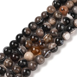 Светло-коричневый Натуральный полосчатый агат, глазковый агат, окрашенная и подогревом, круглые, загар, 8 мм, отверстие : 1 мм, около 46 шт / нитка, 14.76'' (37.5 см)