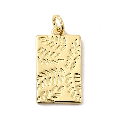 Настоящее золото 18K Латунные подвески, прямоугольник с рисунком листьев, долговечный, без свинца и без кадмия, стойки покрытие, с целью перехода в кольце, реальный 18 k позолоченный, 19x11.5x1.5 мм, отверстие : 3 мм