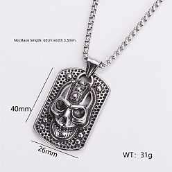 Skull Gothic 316 Surgical Stainless Steel Pendant Box Chain Necklaces for Men, Silver Color Plated, Skull, 23.62 inch(60cm)