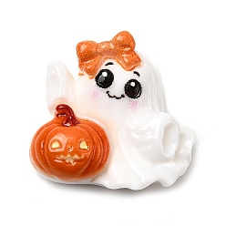 Ghost Кабошоны из непрозрачной смолы на тему Хэллоуина, разноцветные, призрак с тыквой, 18.5x18.5x7 мм