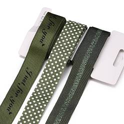 Темно-оливково-зеленый 9 ярдов 3 стилей полиэфирной ленты, для поделок своими руками, бантики для волос и украшение подарка, Цветовая палитра зеленого авокадо, темно-оливковый зеленый, 1~1-1/8 дюйм (25~28 мм), около 3 ярдов / стиль