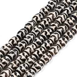 Tiger Pattern Нити бусин дзи агат в тибетском стиле, природных бисера агат, окрашенная и подогревом, баррель, рисунок тигра, 11.5~12x8 мм, отверстие : 1.2 мм, около 30 шт / нитка, 13.78~13.98 дюйм (35~35.5 см)