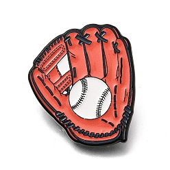 Orange Red Sports Baseball Glove & Ball Enamel Pins, Black Alloy Lapel Pin Backs for Backpack Clothes, Orange Red, 31x27mm