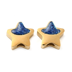 Echt 18 k vergoldet 304 Edelstahlkugeln, mit Emaille, Stern, echt 18 k vergoldet, 7.5x7.7x3.4 mm, Bohrung: 1.7 mm