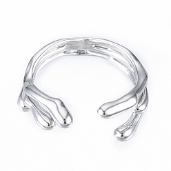 Real Platinum Plated Brass Wave Open Cuff Ring for Women, Nickel Free, Real Platinum Plated, US Size 6(16.5mm)