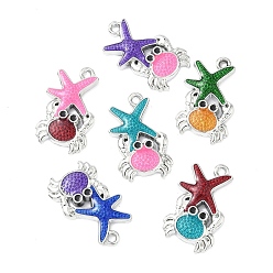 Платина Подвески из морского сплава с эмалью, Морская звезда с подвесками в виде крабов, разноцветные, платина, 22x13.5x2.5 мм, отверстие : 1.5 мм