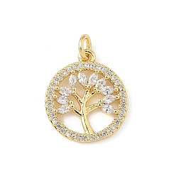Настоящее золото 16K Латунные микро проложить кубического циркония подвески, без кадмия и без свинца, древо жизни, с целью перехода в кольце, реальный 16 k позолоченный, 17x15x2 мм, отверстие : 3 мм