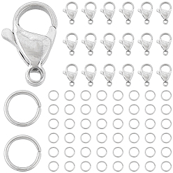 Нержавеющая Сталь Цвет 50шт 304 застежки-карабины из нержавеющей стали, с 100 открытыми соединительными кольцами, цвет нержавеющей стали, 15x9x4 мм, отверстие : 2 мм