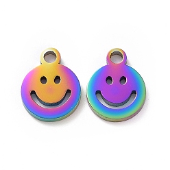 Rainbow Color Вакуумное покрытие pvd 304 подвески из нержавеющей стали, долговечный, отрезать, ручная полировка, полый, плоские круглые с улыбкой, Радуга цветов, 8x6x1 мм, отверстие : 1.2 мм
