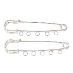 Platinum Iron Safety Pins Brooch Findings, Kilt Pins with Five Loops, Platinum, 20x70x6mm, Hole: 4.5mm
