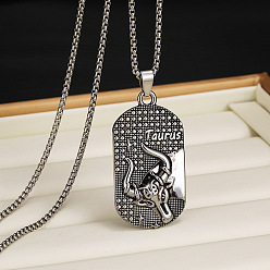 Телец 201 Овальные подвески из нержавеющей стали с выгравированными созвездиями для мужчин, античное серебро, Телец, 23.62~27.56 дюйм (60~70 см)