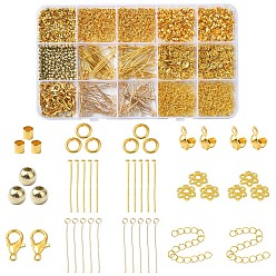Золотой Наборы для изготовления ювелирных изделий своими руками, включая железные штифты и наконечники бусин, крышки для узлов, удлинитель цепи и кольца, застежки-карабины и колпачки для бусин из сплава, CCB пластиковые шарики, Зажимные бусины из латуни, золотые