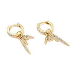 Настоящее золото 18K Прозрачные серьги-кольца с листьями кубического циркония, украшения из латуни для женщин, без кадмия и без свинца, реальный 18 k позолоченный, 34.5 мм, штифты : 0.7~1x1~1.2 мм