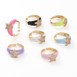 (52) Непрозрачная лаванда Латунные кольца из манжеты с прозрачным цирконием, открытые кольца, с эмалью, долговечный, звезда, золотые, разноцветные, размер США 5, внутренний диаметр: 16 мм