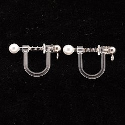 Stainless Steel Color 304 Stainless Steel Clip-on Earring Findings, Environmental Protection Plastic, U-Shaped, Stainless Steel Color, 11x17.5x3mm, Bead Diameter: 3mm