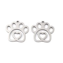 Нержавеющая Сталь Цвет Не тускнеющие 201 подвески из нержавеющей стали, лазерная резка, очарование отпечатка лапы, цвет нержавеющей стали, 16.5x17x1 мм, отверстие : 1.4 мм