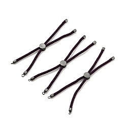 Фиолетовый Наполовину готовые браслеты-слайдеры из скрученной миланской веревки, с реечным покрытием на концах шнура из латуни и открытой петлей, без кадмия и без свинца, для изготовления браслета с соединителем, металлический черный , фиолетовые, 222~230x3 мм