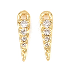 Настоящее золото 18K Латунные микро проложить кубического циркония прелести, треугольник прелести, без свинца и без кадмия, стойки покрытие, долговечный, реальный 18 k позолоченный, 12x3x2 мм, отверстие : 1.2 мм