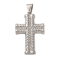 Нержавеющая Сталь Цвет 304 подвески из нержавеющей стали, со стразами, крест очарование, цвет нержавеющей стали, 47.5x30.5x4.5 мм, отверстие : 9x4 мм