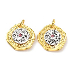 Античный Серебристый & Золотой Латунные подвески, с целью перехода в кольце, без кадмия, без никеля и без свинца, плоский круглый с подвесками в виде дракона, старинное серебро & золотой, 19x2.5 мм, отверстие : 4 мм