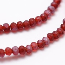 Dark Red Half Rainbow Plated Faceted Rondelle Glass Bead Strands, Frosted, Dark Red, 2.8~3x2mm, Hole: 0.8mm, about 200pcs/strand, 15.1 inch
