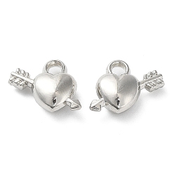 Platinum CCB Plastic Pendants, An Arrow Through the Heart Charm, Platinum, 10x12x5mm, Hole: 1.8mm