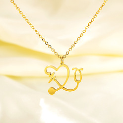 Золотой 304 Подвеска-стетоскоп в форме сердца из нержавеющей стали для женщин, золотые, 17.44 дюйм (44.3 см)