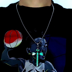Зеленый газон Ожерелья с подвеской в виде черепа и креста из светящегося сплава, ожерелья из стальной цепочки, зеленый газон, 21.65 дюйм (55 см)