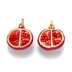 Red Brass Enamel Pendants, Real 18K Gold Plated, Long-Lasting Plated, Pomegranate, Red, 13.3x13.3x6.7mm, Hole: 2.8mm