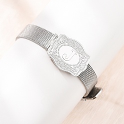 Letter J 304 Браслеты-цепочки из нержавеющей стали для часов (женские и мужские), овальный с буквой, цвет нержавеющей стали, буква J, 8.54 дюйм (21.7 см)