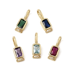Mixed Color Brass Micro Pave Cubic Zirconia Pendants, Rectangle Charms, Rack Plating, Long-Lasting Plated, Cadmium Free & Lead Free, Real 18K Gold Plated, Mixed Color, 16.5x5x5.5mm, Hole: 5.5x3.2mm