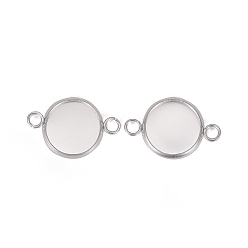 Silver 201 Stainless Steel Cabochon Connector Settings, Plain Edge Bezel Cups, Flat Round, Silver, Tray: 12mm, 21x14x2mm, Hole: 2mm