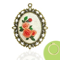 Помидор Набор для вышивания ожерелья своими руками, включая иглы для вышивания и нитки, металлическая фурнитура, овальной цветок, помидор, 60x40 мм