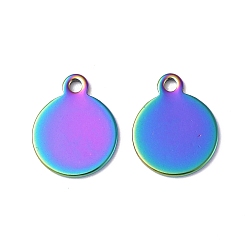 Rainbow Color Ионное покрытие (ip) 304 брелоки из нержавеющей стали, плоский круглый шарм, Радуга цветов, 12.5x10x1 мм, отверстие : 1.4 мм