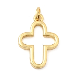 Настоящее золото 18K Латунные подвески, полый крест-подвеска, без свинца и без кадмия, долговечный, стойки покрытие, реальный 18 k позолоченный, 20.5x15x2.5 мм, отверстие : 3 мм