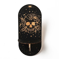 Skull Wooden Wall-Mounted Small Crystal Display Shelf, Witch Hanging Crystal Holder, for Crystal Dowsing Pendulum Pendant Storage, Skull, Oval: 21.4x9.4x0.25cm, Hole: 13x2.5mm, 1pc