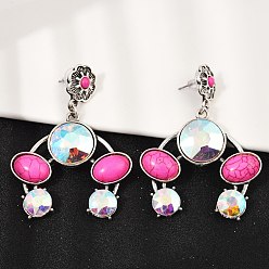 Античное Серебро Серьги-гвоздики из сплава синтетической бирюзы, плоский круглый с овальным, со стеклом, античное серебро, 63x45 мм