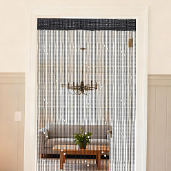 Black Polyester & Plastic Pearl Door String Curtain, Ribbon Thread Fringe, Strip Tassels, for Room Divider, Wedding Coffee House Restaurant, Black, 2000x1000mm