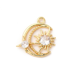 Золотой Латунные микро проложить кубического циркония прелести, без кадмия, без никеля и без свинца, луна, золотые, 15x14.5x3 мм, отверстие : 1.2 мм