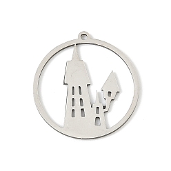 Building 201 подвески из нержавеющей стали, лазерная резка, хэллоуин прелести, цвет нержавеющей стали, здание, 25.5x23.5~24x1 мм, отверстие : 1.5 мм