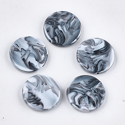 Slate Gray Acrylic Beads, Imitation Gemstone Style, Two Tone, Flat Round, Slate Gray, 24x5.5mm, Hole: 1.6mm, about 225pcs/500g