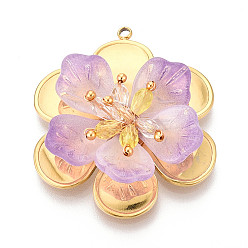 Сливовый 304 подвески из нержавеющей стали, цветок, со стеклом, реальный 18 k позолоченный, ионное покрытие (ip), слива, 40x33.5x10~11 мм, отверстие : 1.8 мм