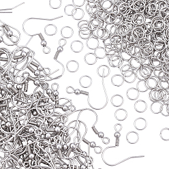 Stainless Steel Color 300Pcs 304 Stainless Steel Earring Hooks, with 300Pcs 304 Stainless Steel Open Jump Rings, Stainless Steel Color, 21x22mm, Hole: 2mm, 21 Gauge, Pin: 0.7mm