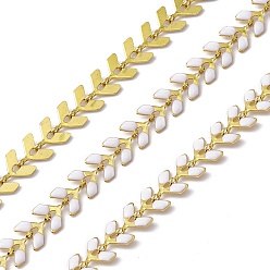 White Vacuum Plating 304 Stainless Steel Cobs Chains, with Enamel, Soldered, with Spool, Golden, White, 7x6x1mm
