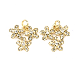 Настоящее золото 18K Латунные микро проложить кубического циркония подвески, цветок, с целью перехода в кольце, долговечный, без кадмия и без свинца, стойки покрытие, реальный 18 k позолоченный, 15x15x3 мм, отверстие : 3 мм