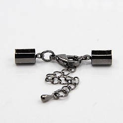 Черный Цвет Металла Латунный удлинитель цепи, с концами шнура и защелками лобстера, металлический черный , 36 мм, отверстие: 4 мм, конец шнура: 10x5 мм, отверстие : 4 мм