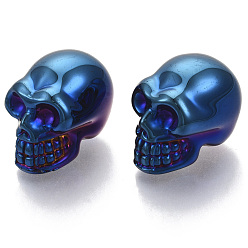 Blue Electroplate K9 Glass Display Decorations, Skull, for Halloween, Blue, 21.5x18.5x27mm