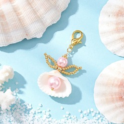 Pink Подвеска в виде ракушки-ангела, со стеклянными шариками и сплавов застежками когтя омара, розовые, 54~57.5 мм