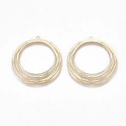 Light Gold Латунные подвески, гравированные металлические украшения, без кадмия, без никеля и без свинца, кольцо, золотой свет, 31.5x30x0.3 мм, отверстие : 1.2 мм